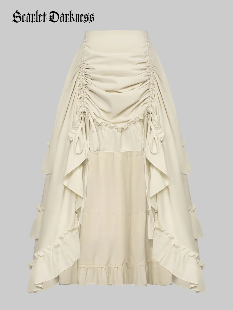 Women High-Low Skirts Adjustable Ruffle Cake Maxi Skirt - Image 7