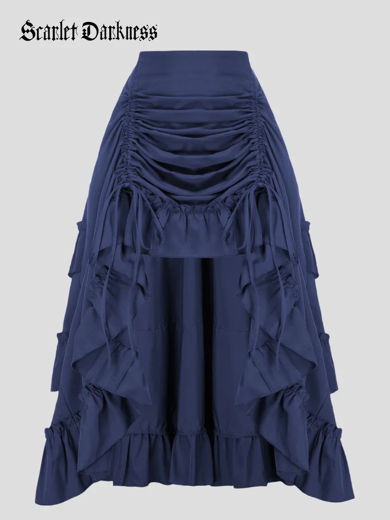 Length Adjustable Elastic Waist Ruffle Cake Maxi Skirt - Image 80