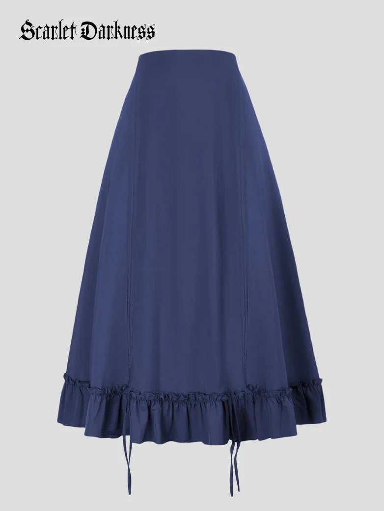 Length Adjustable Elastic Waist Ruffle Cake Maxi Skirt - Image 83