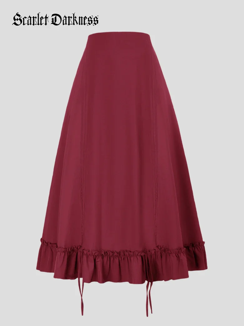 Length Adjustable Elastic Waist Ruffle Cake Maxi Skirt - Image 65