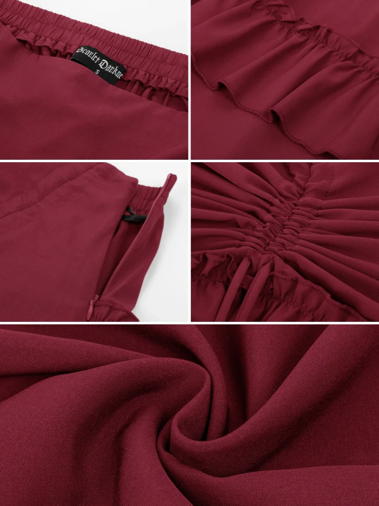Length Adjustable Elastic Waist Ruffle Cake Maxi Skirt - Image 70