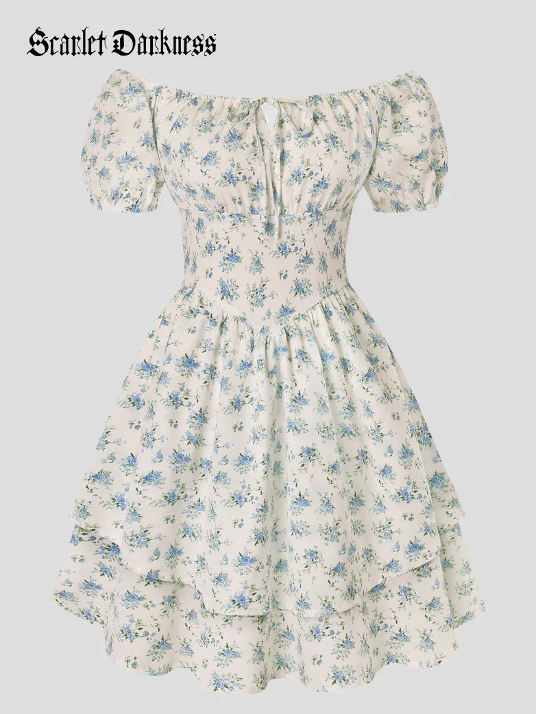 Victorian Off Shoulder Floral Dresses for Women - Image 49
