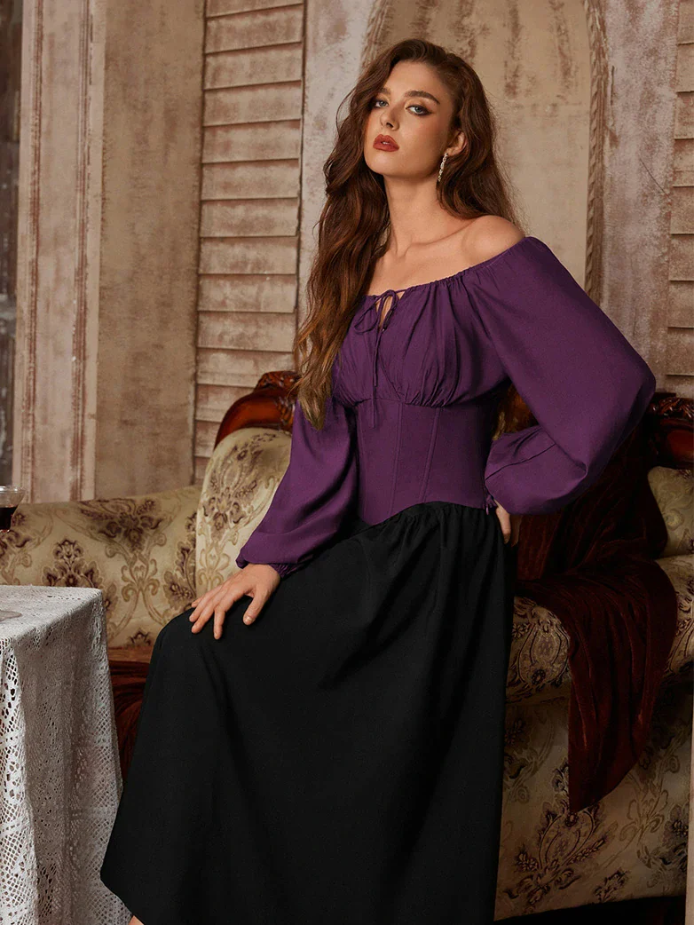 Off Shoulder Long Sleeve Boned Waist Corset Tops - Image 19