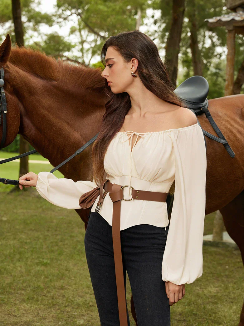 Off Shoulder Long Sleeve Boned Waist Corset Tops - Image 26