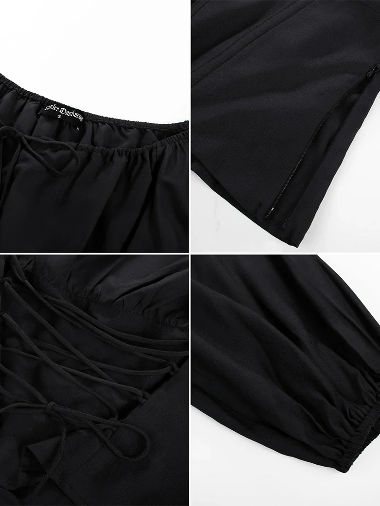 Off Shoulder Long Sleeve Boned Waist Corset Tops - Image 35