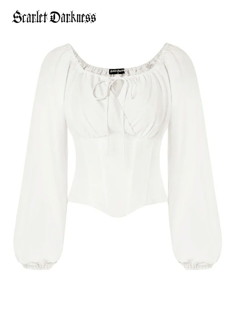 Off Shoulder Long Sleeve Boned Waist Corset Tops - Image 36