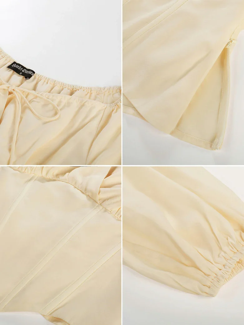 Off Shoulder Long Sleeve Boned Waist Corset Tops - Image 48
