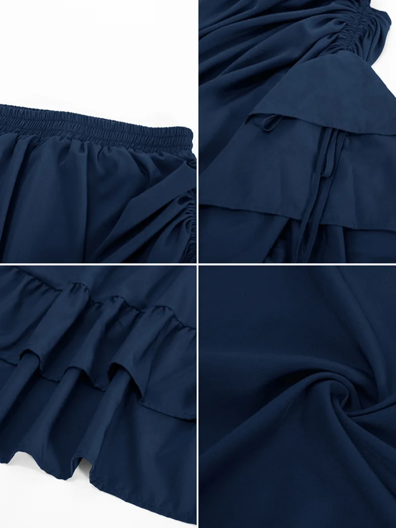 Women Punk Ruffled High-Low Drawstring Skirt - Image 26