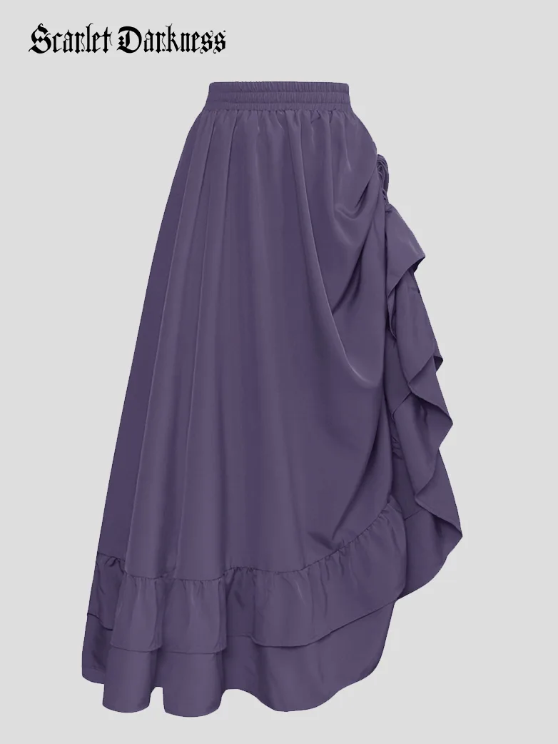 Women Punk Ruffled High-Low Drawstring Skirt - Image 28