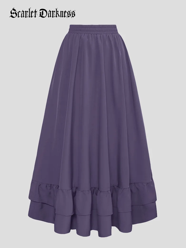 Women Punk Ruffled High-Low Drawstring Skirt - Image 29