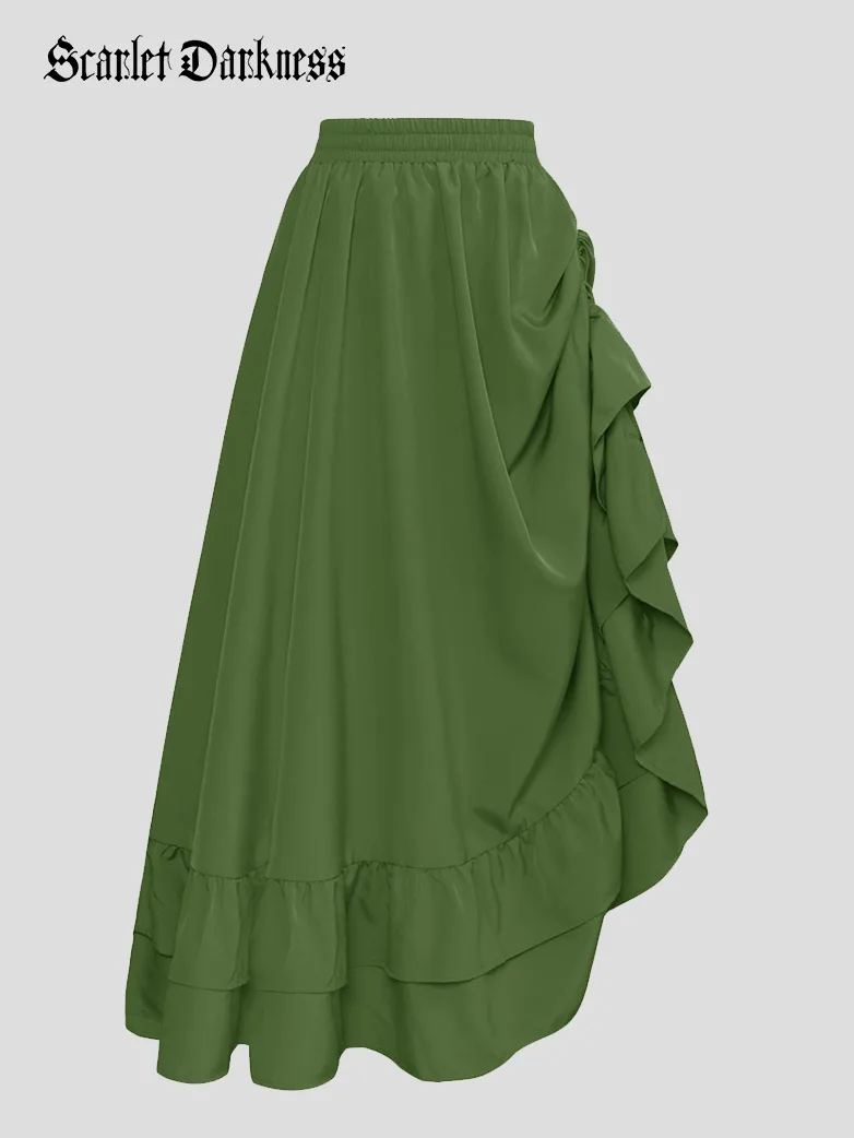 Women Punk Ruffled High-Low Drawstring Skirt - Image 30