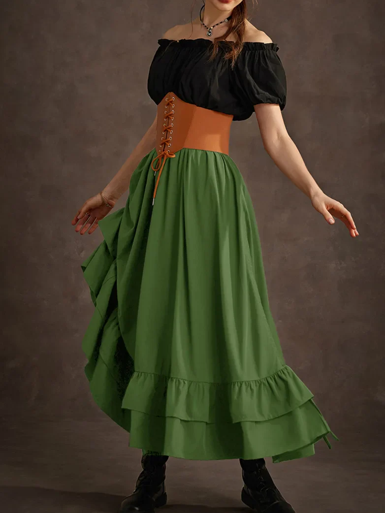 Women Punk Ruffled High-Low Drawstring Skirt - Image 32
