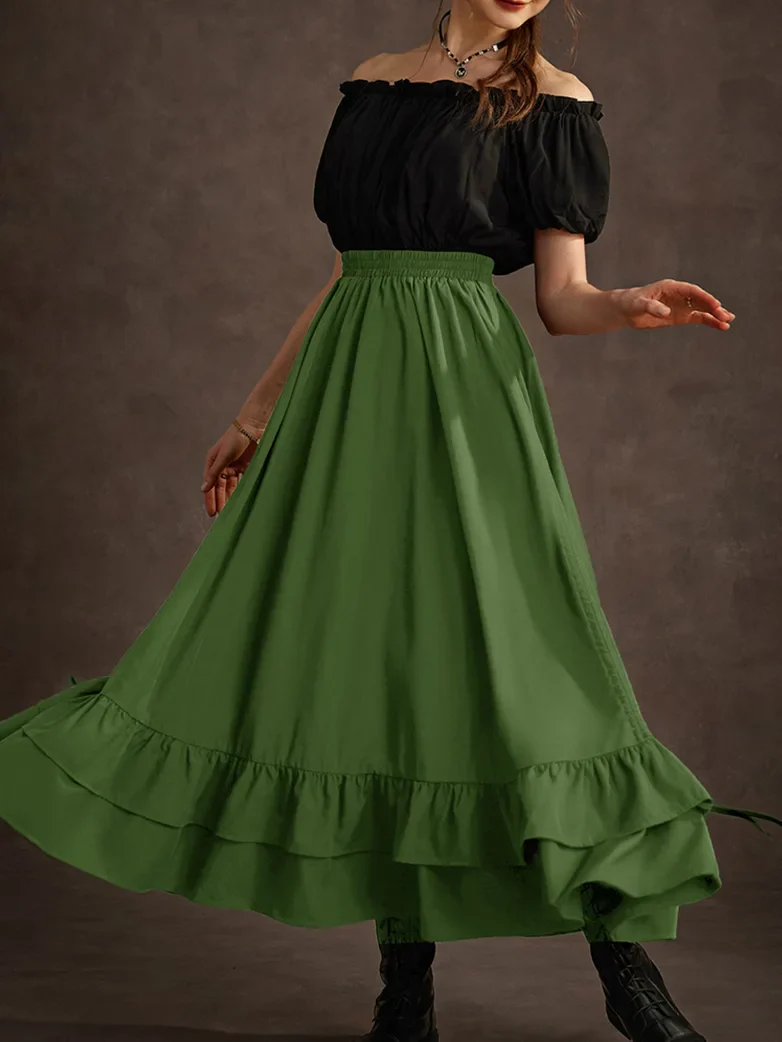 Women Punk Ruffled High-Low Drawstring Skirt - Image 33