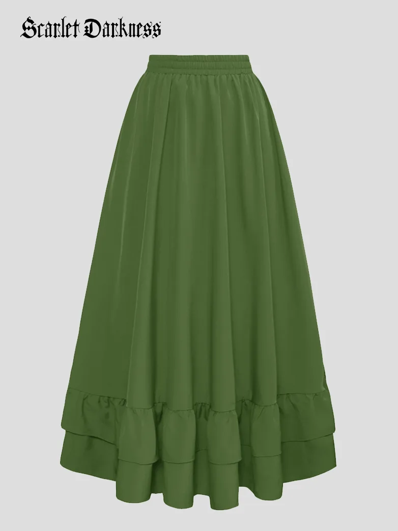 Women Punk Ruffled High-Low Drawstring Skirt - Image 34