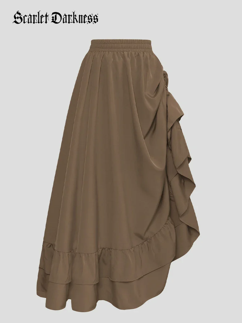 Women Punk Ruffled High-Low Drawstring Skirt - Image 35