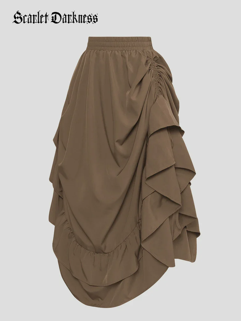 Women Punk Ruffled High-Low Drawstring Skirt - Image 36