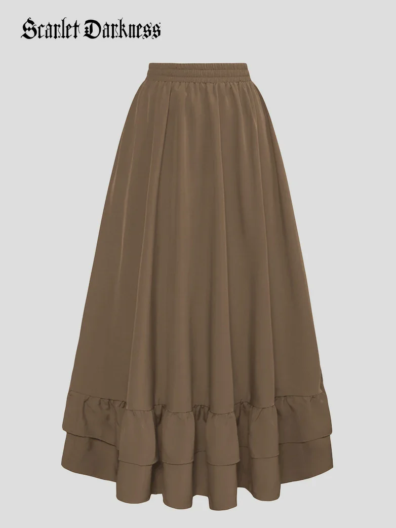 Women Punk Ruffled High-Low Drawstring Skirt - Image 38