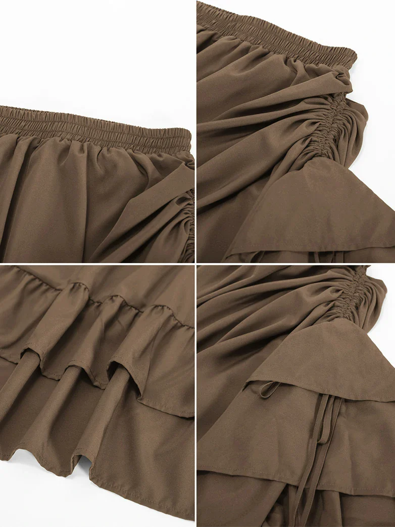 Women Punk Ruffled High-Low Drawstring Skirt - Image 39