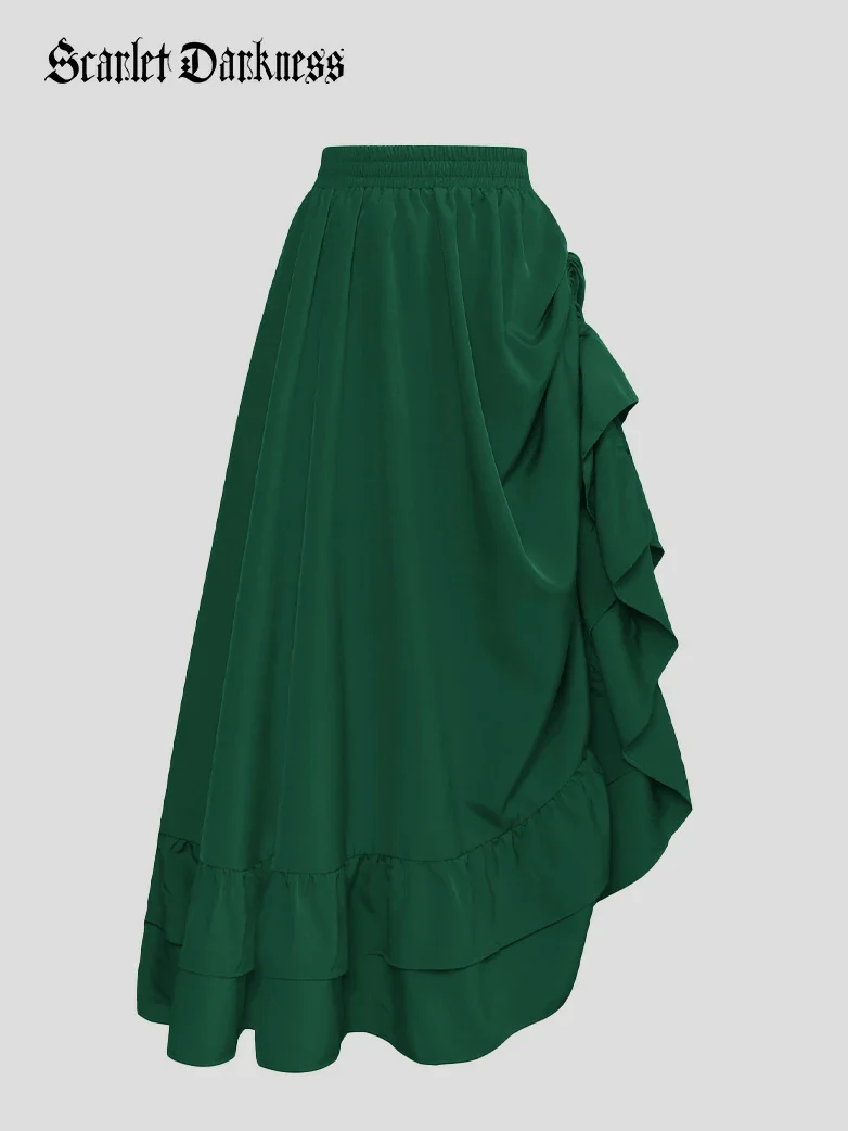 Women Punk Ruffled High-Low Drawstring Skirt - Image 40