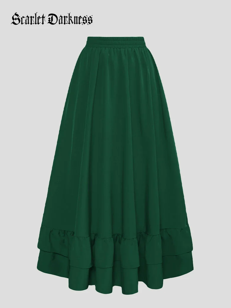 Women Punk Ruffled High-Low Drawstring Skirt - Image 41