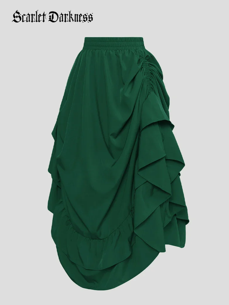 Women Punk Ruffled High-Low Drawstring Skirt - Image 42
