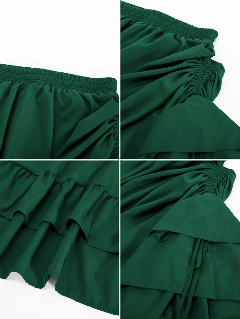 Women Punk Ruffled High-Low Drawstring Skirt - Image 43