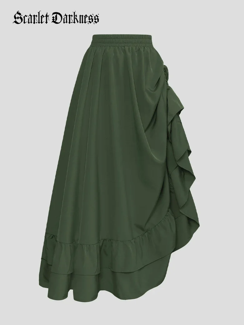 Women Punk Ruffled High-Low Drawstring Skirt - Image 44