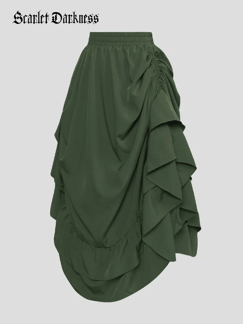 Women Punk Ruffled High-Low Drawstring Skirt - Image 45