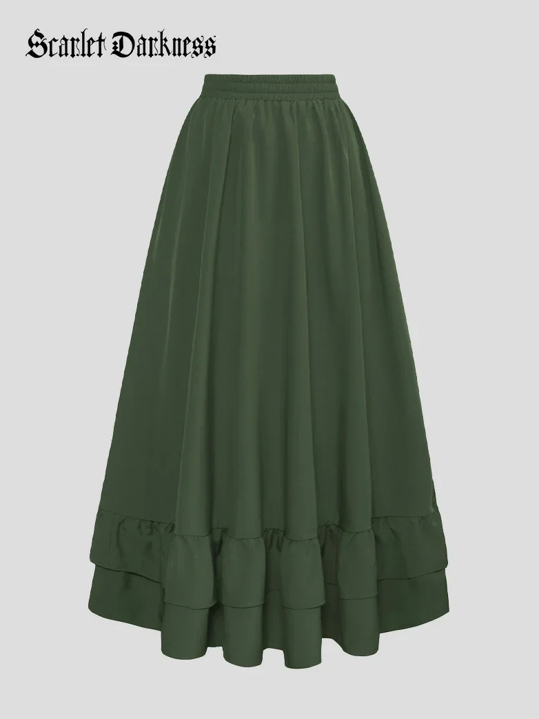 Women Punk Ruffled High-Low Drawstring Skirt - Image 46