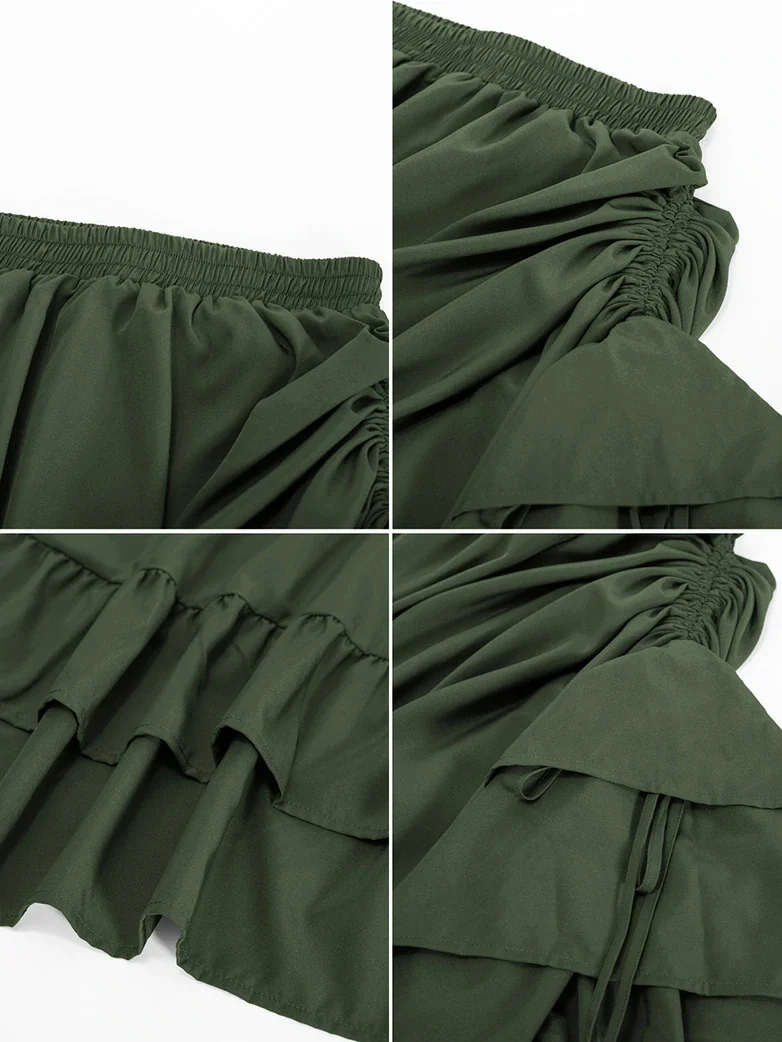Women Punk Ruffled High-Low Drawstring Skirt - Image 49