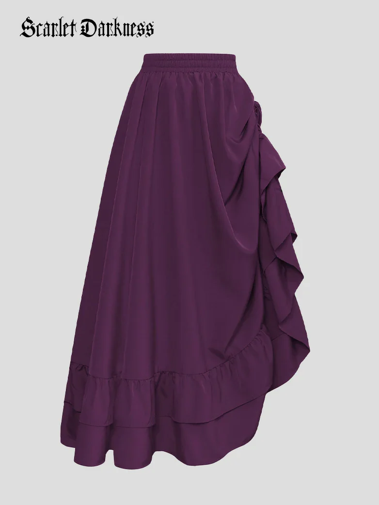 Women Punk Ruffled High-Low Drawstring Skirt - Image 50