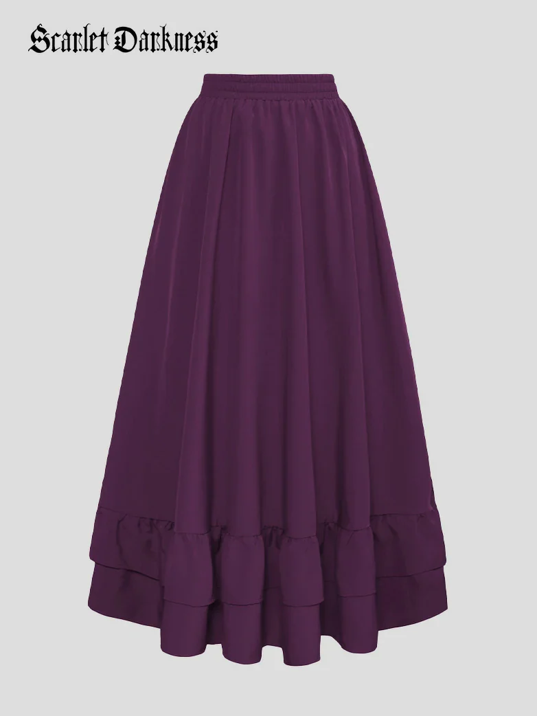 Women Punk Ruffled High-Low Drawstring Skirt - Image 51