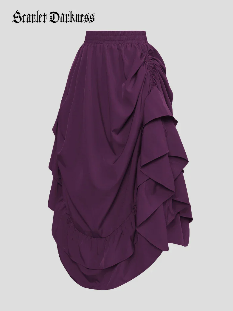 Women Punk Ruffled High-Low Drawstring Skirt - Image 52