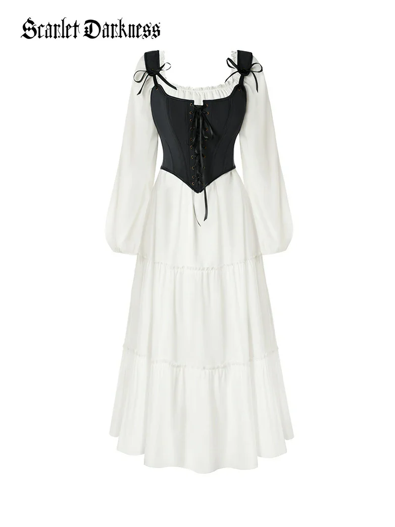 Renaissance Costume Set Maxi Dress+Bones Corset