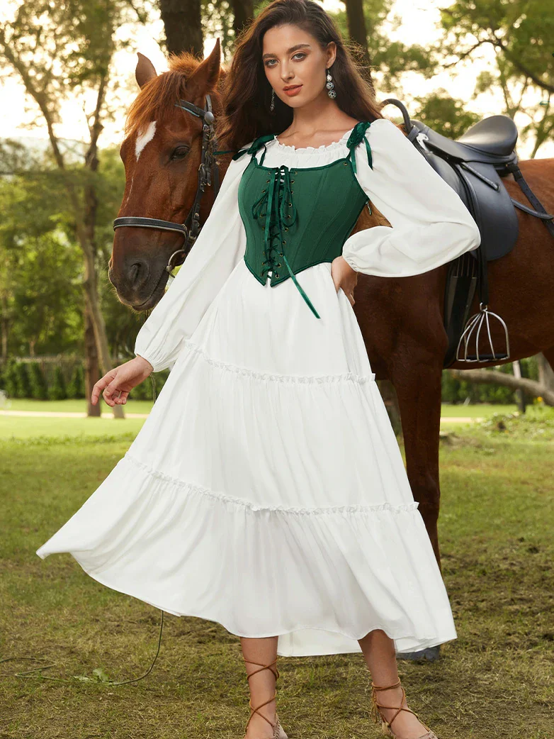 Renaissance Costume Set Maxi Dress+Bones Corset - Image 16