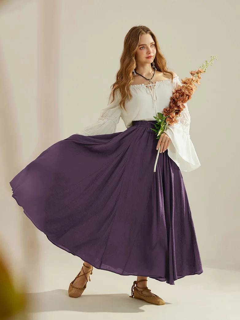 Renaissance Elastic Waist Fairy Swing Pockets Skirt - Image 37
