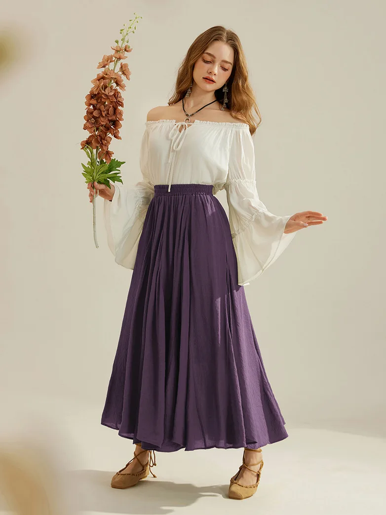 Renaissance Elastic Waist Fairy Swing Pockets Skirt - Image 38