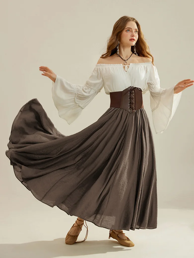 Renaissance Elastic Waist Fairy Swing Pockets Skirt - Image 29