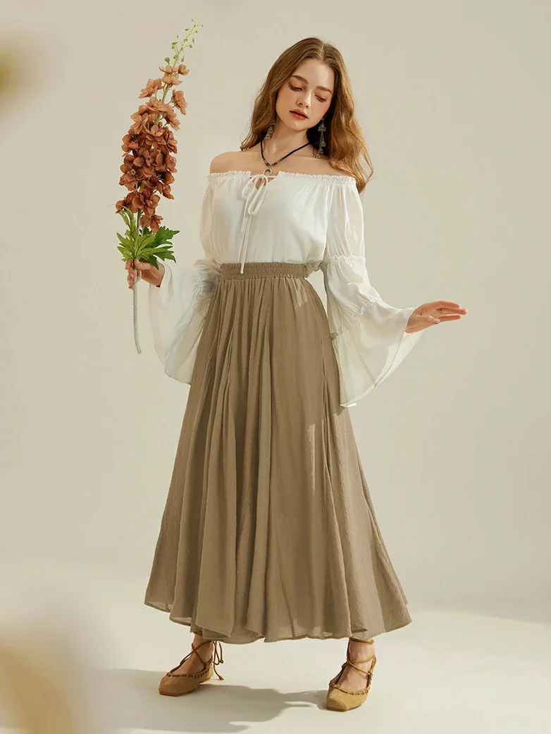 Renaissance Elastic Waist Fairy Swing Pockets Skirt - Image 63
