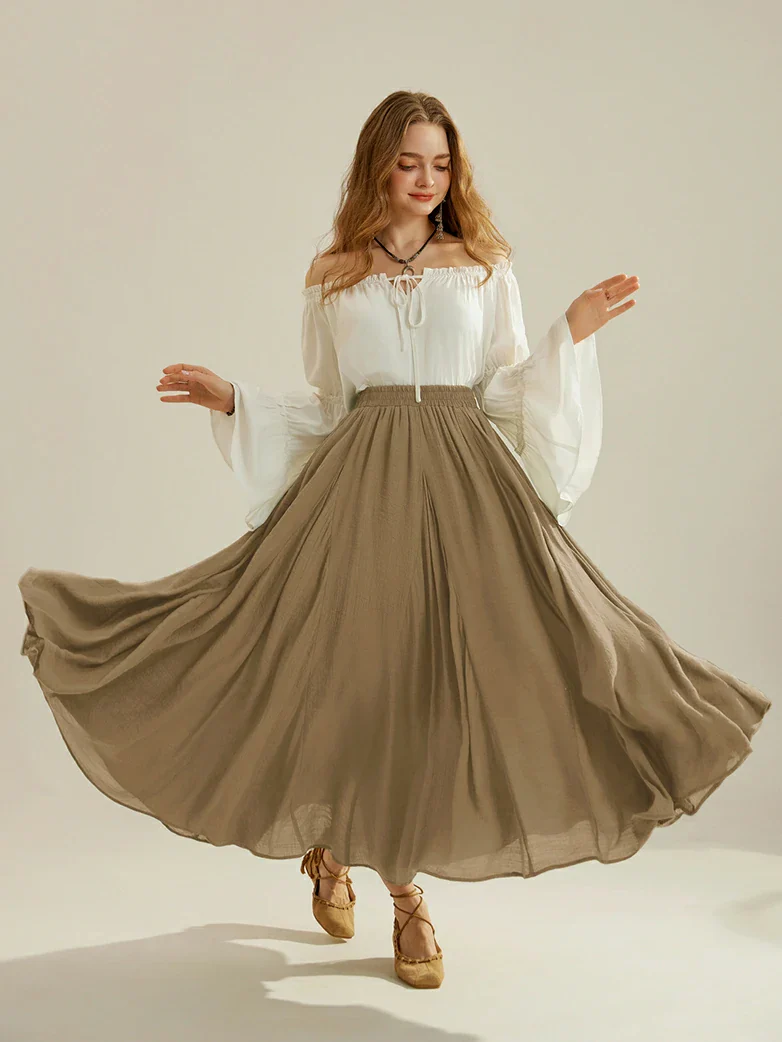 Renaissance Elastic Waist Fairy Swing Pockets Skirt - Image 61