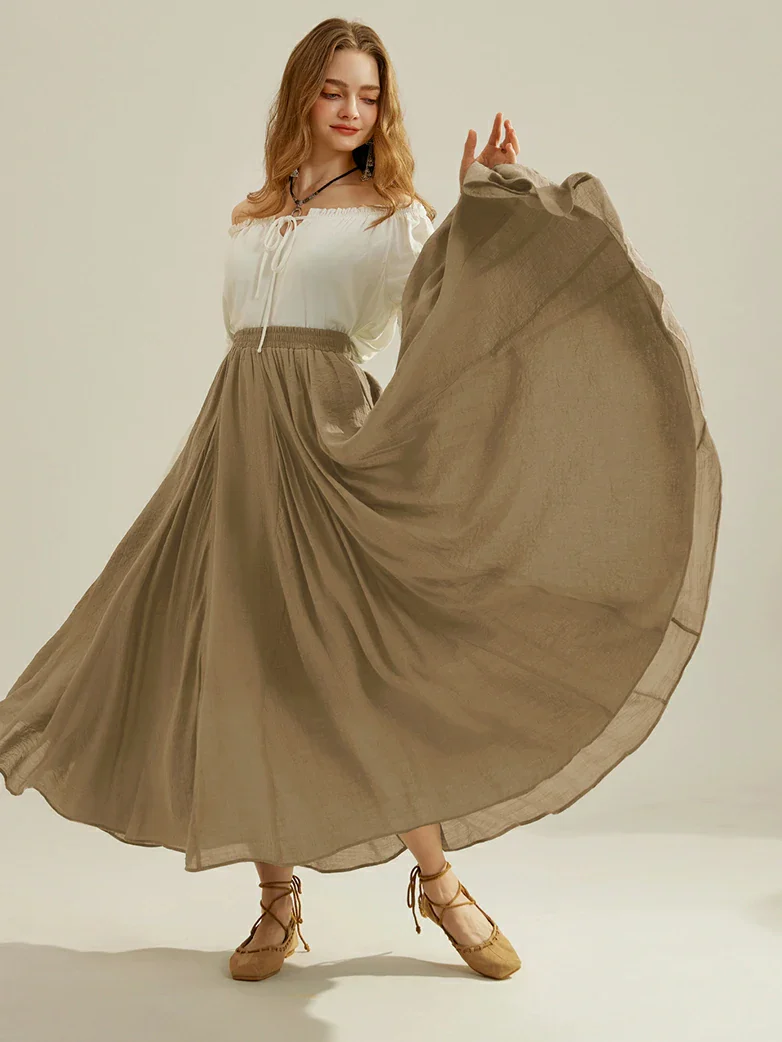 Renaissance Elastic Waist Fairy Swing Pockets Skirt - Image 62