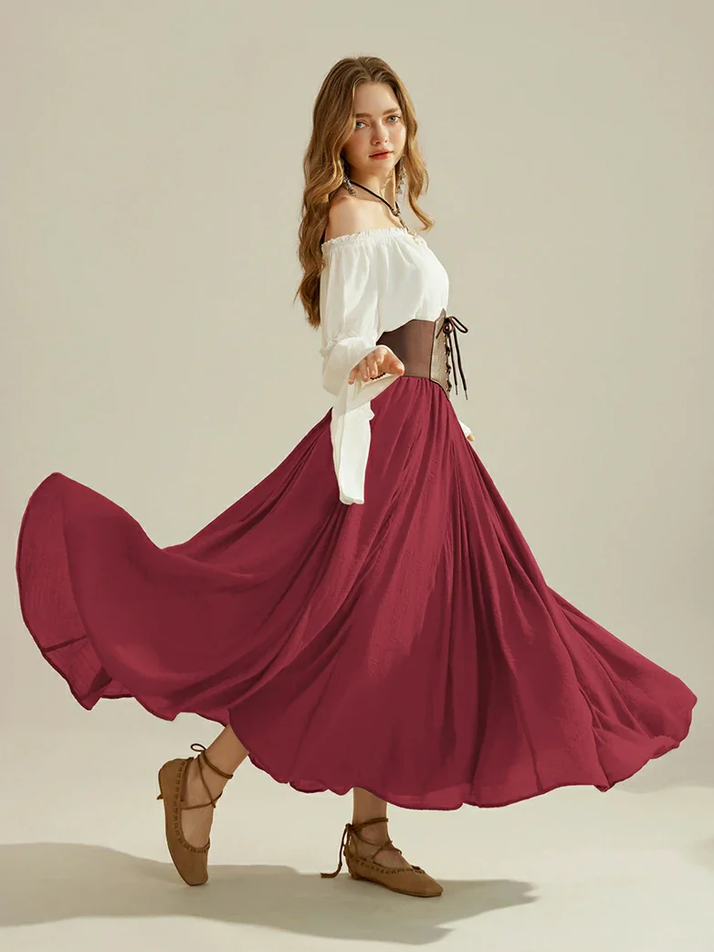 Renaissance Elastic Waist Fairy Swing Pockets Skirt - Image 53