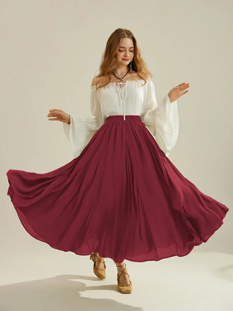 Renaissance Elastic Waist Fairy Swing Pockets Skirt - Image 51