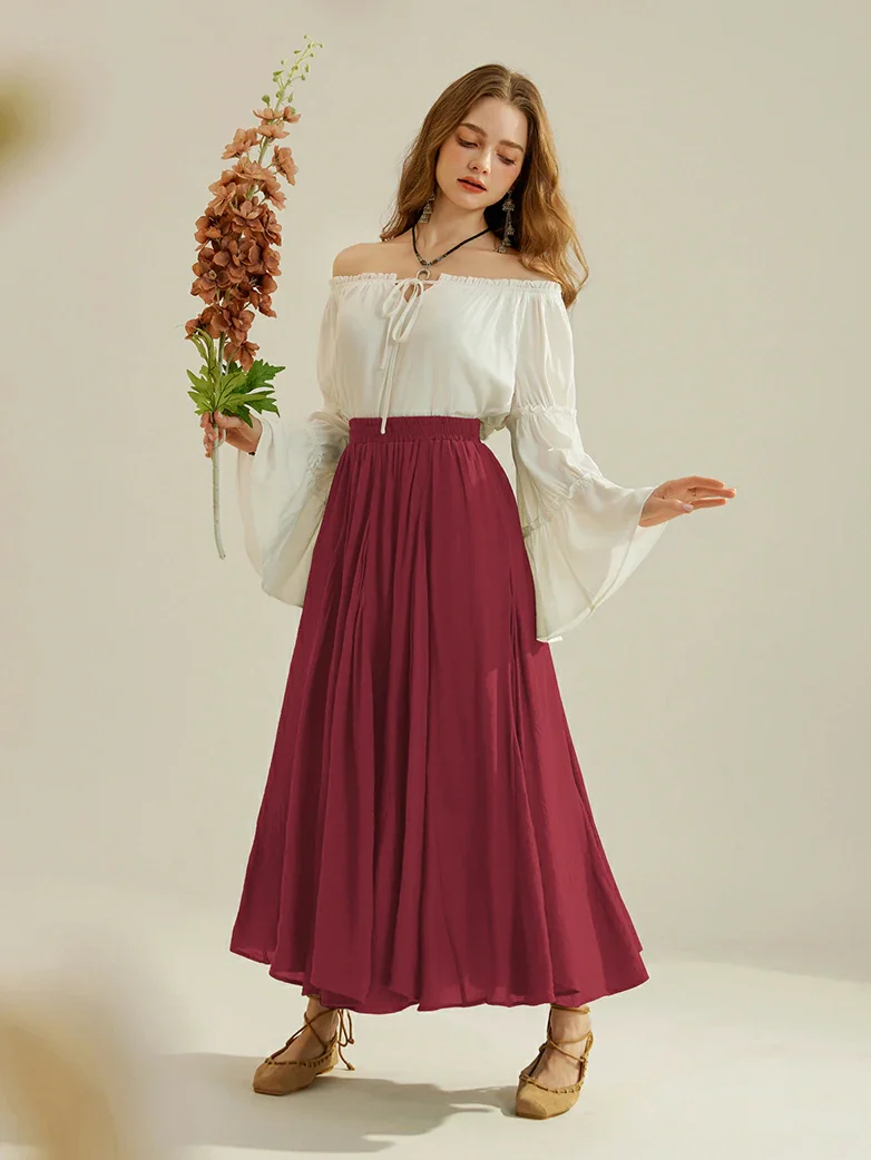 Renaissance Elastic Waist Fairy Swing Pockets Skirt - Image 52