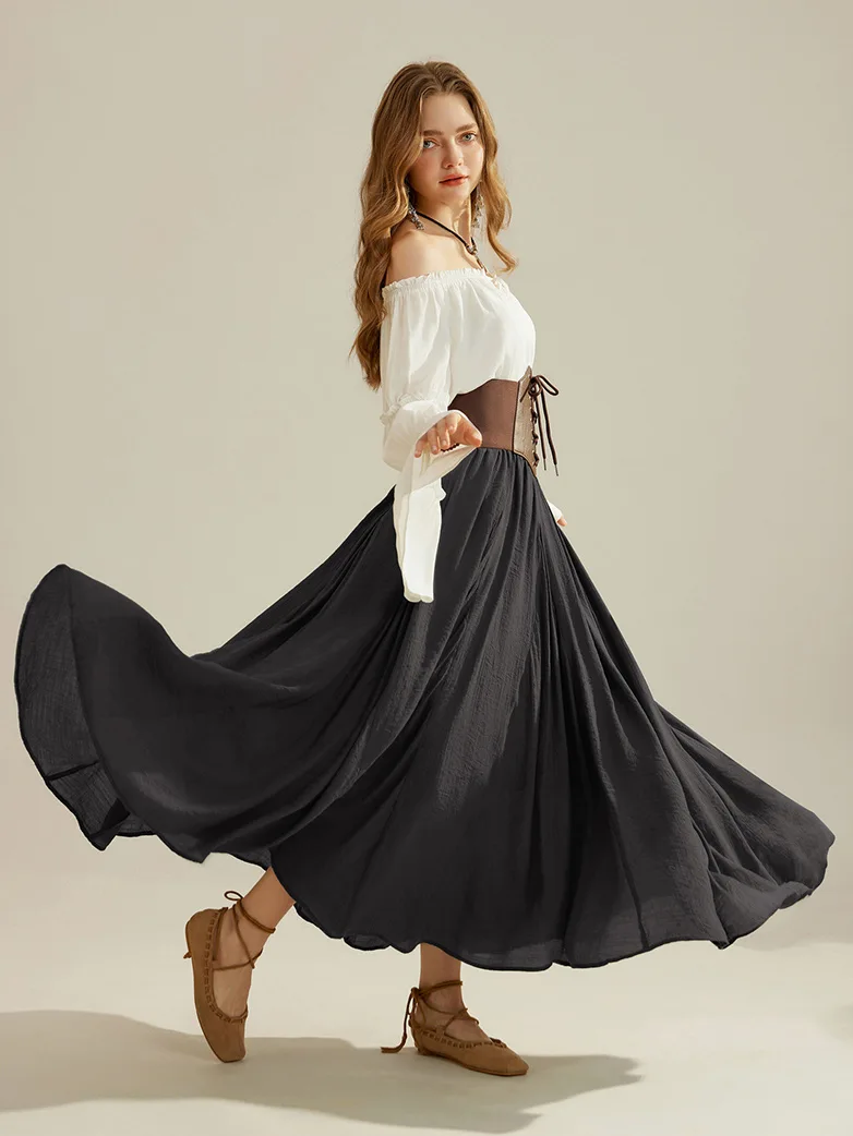 Renaissance Elastic Waist Fairy Swing Pockets Skirt - Image 25