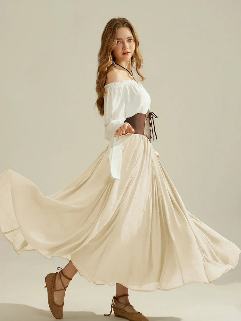 Renaissance Elastic Waist Fairy Swing Pockets Skirt - Image 76