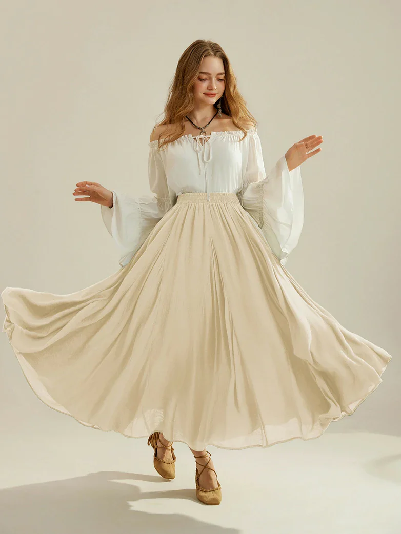 Renaissance Elastic Waist Fairy Swing Pockets Skirt - Image 74