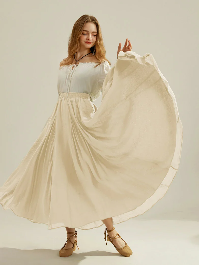 Renaissance Elastic Waist Fairy Swing Pockets Skirt - Image 75