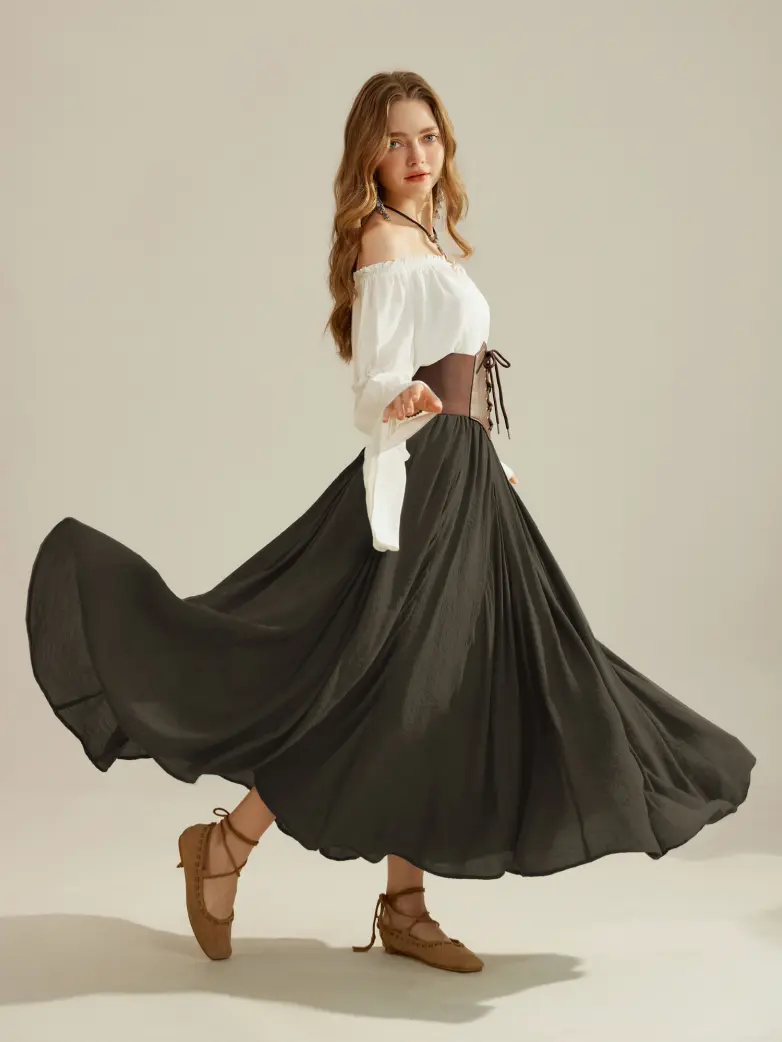 Renaissance Elastic Waist Fairy Swing Pockets Skirt - Image 90