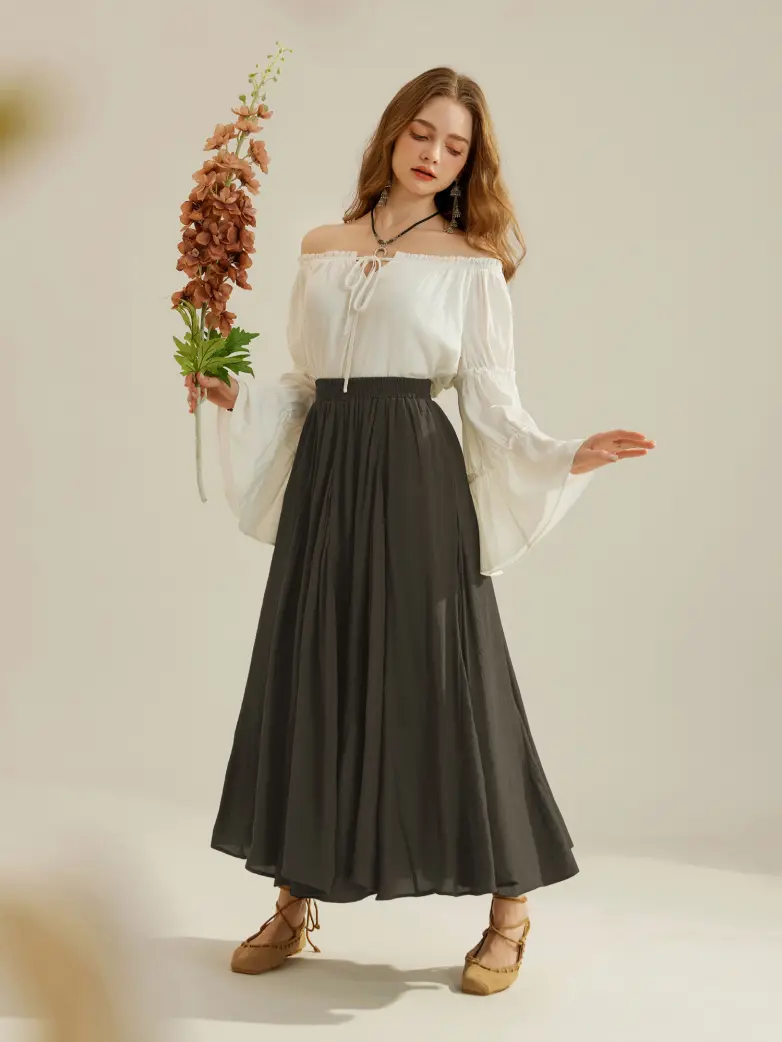 Renaissance Elastic Waist Fairy Swing Pockets Skirt - Image 91
